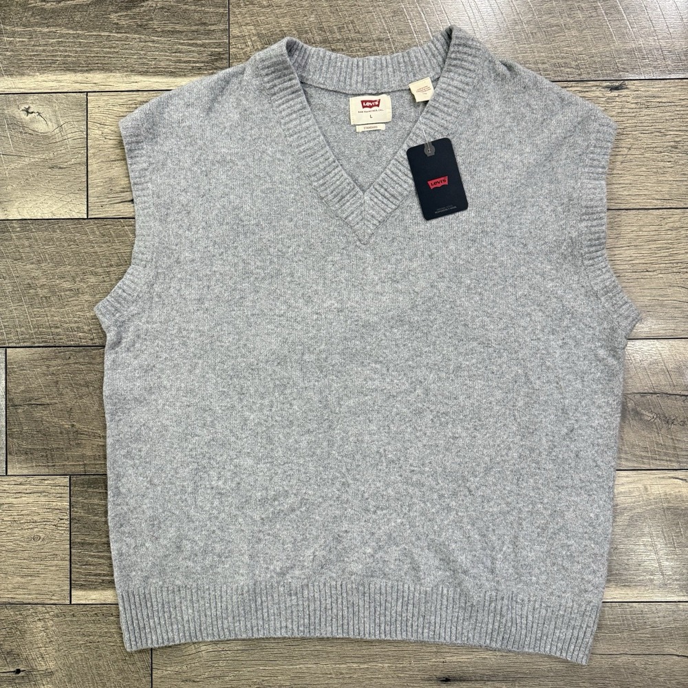 NWT Levi's Sweater Vest Heather Grey V-Neck Loose‎ Fit Cotton Knit Mens Large